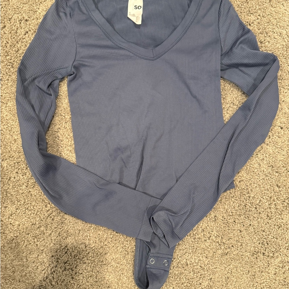 SO Gray and Blue Fitted Long Sleeve Bodysuit